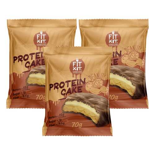 Печенье Fit Kit Protein Cake 3 70 г, 3 шт., арахисовая паста в Триал-Спорт